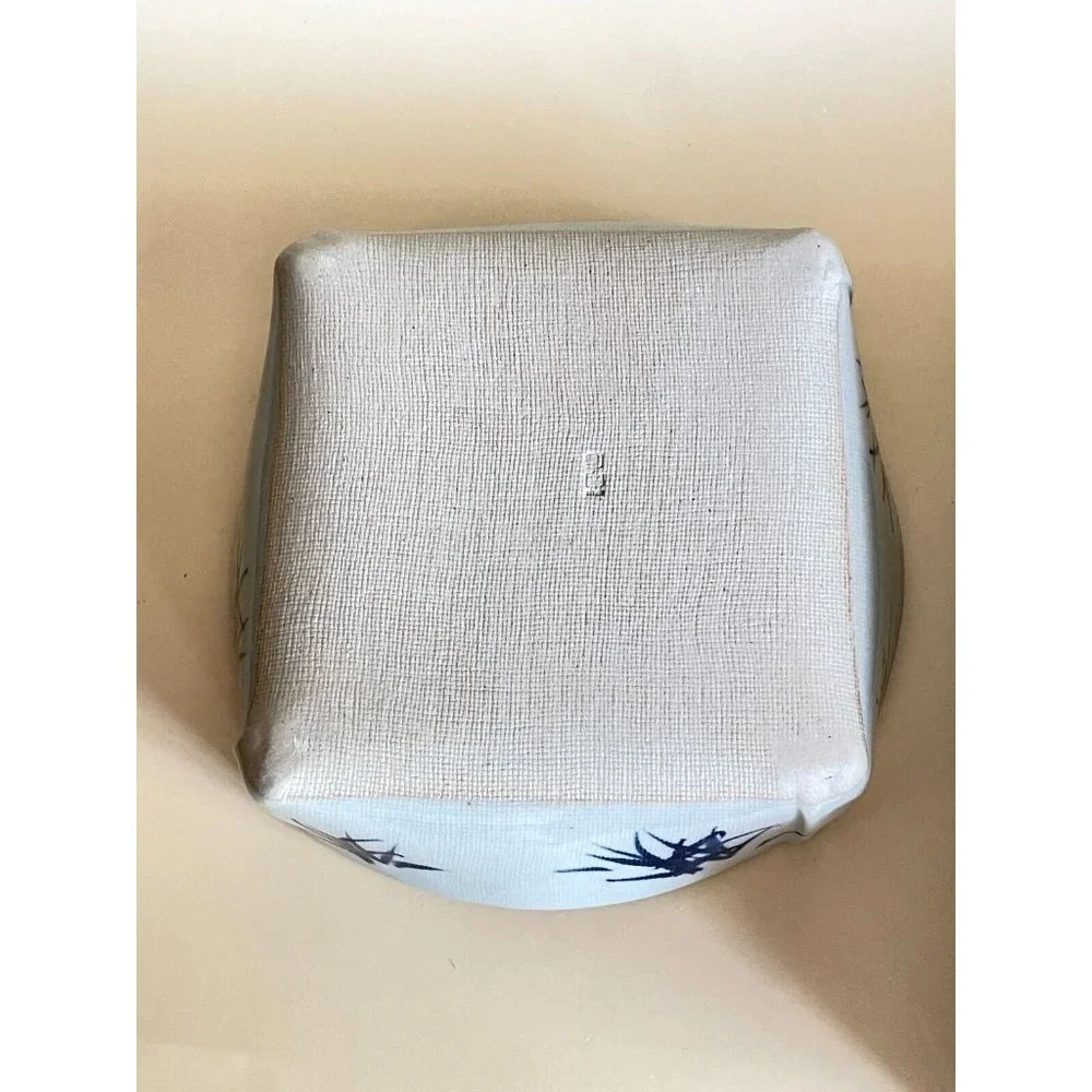 Vintage Japanese Blue White Glazed Pottery Stone Ware Bowl Boxed Signed - Picture 6 of 8